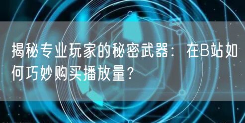 揭秘专业玩家的秘密武器：在B站如何巧妙购买播放量？