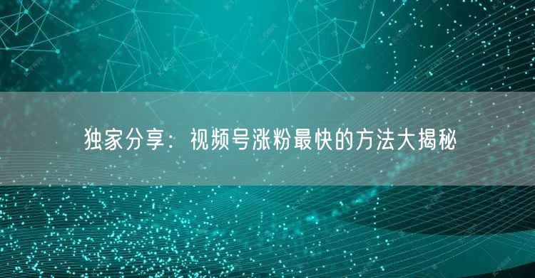 独家分享：视频号涨粉最快的方法大揭秘